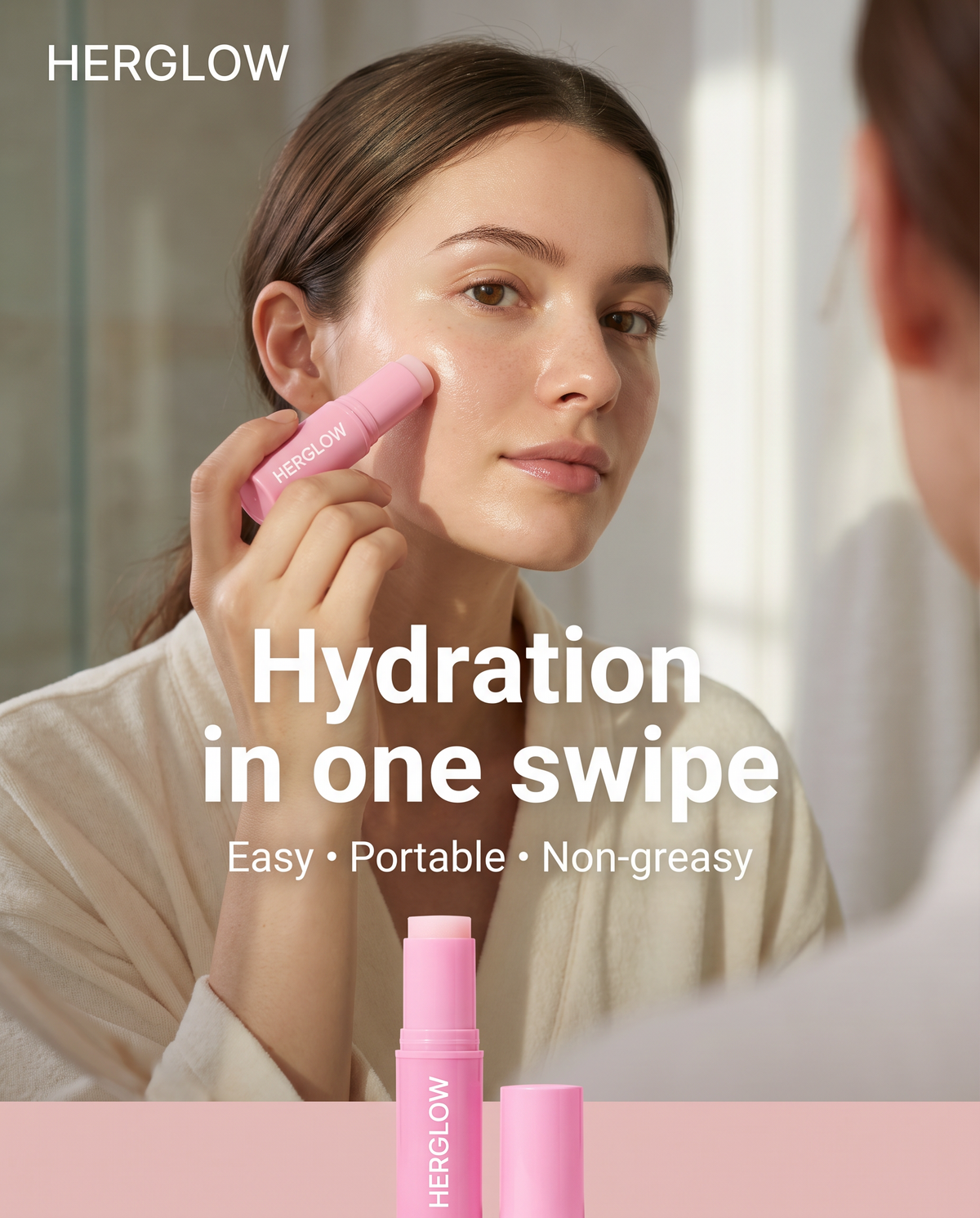 Woman applying HerGlow Moisturizing Collagen Balm Stick